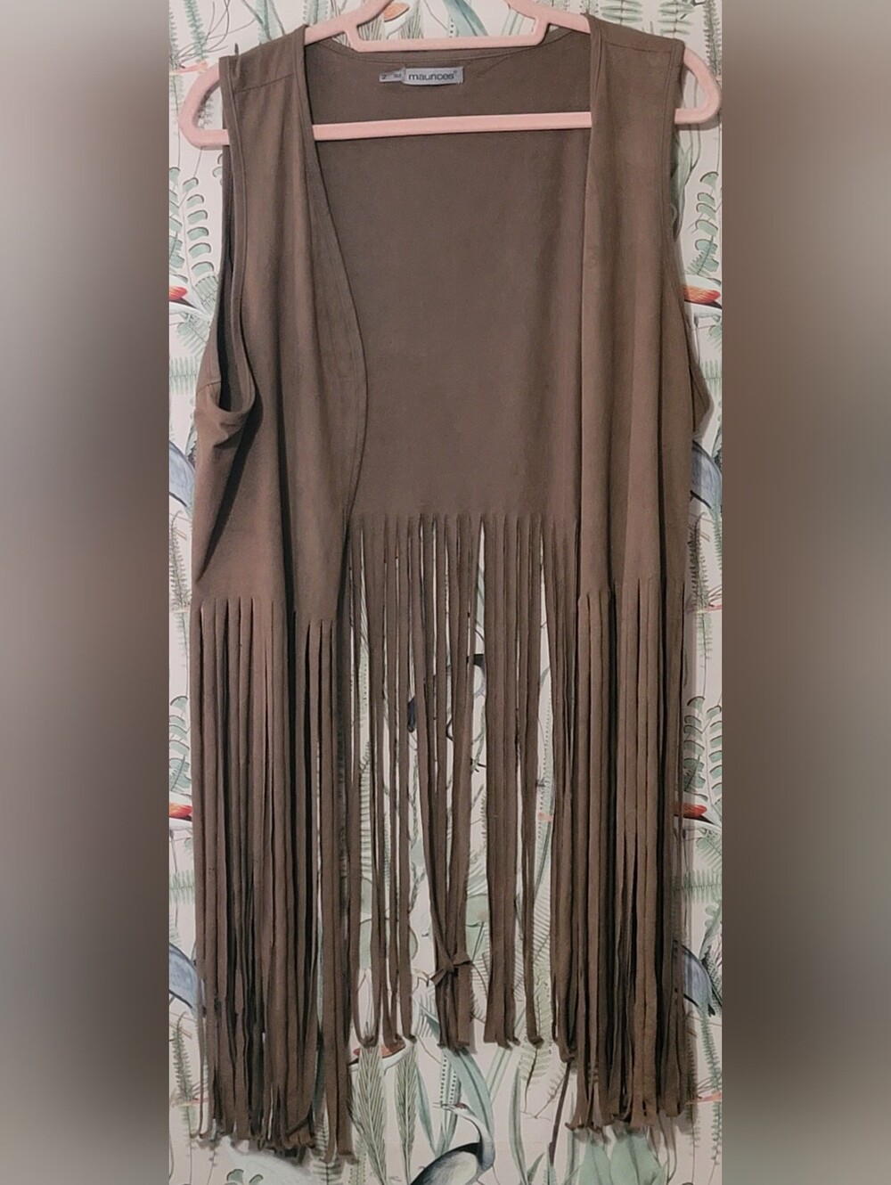 Women's Brown Fringe Open-Front Poncho Shrug
